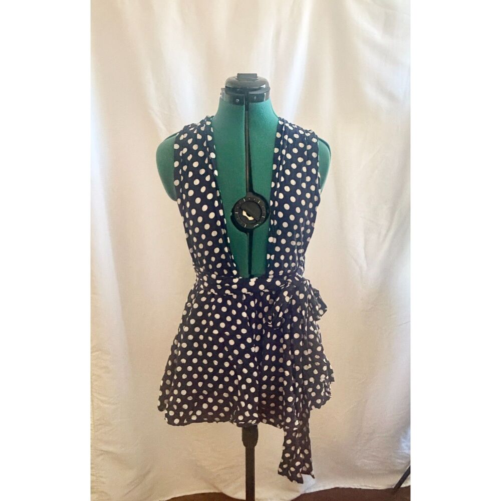 Blue and White Polka Dot Tie Romper. Size medium